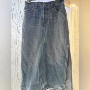 Classic Blue Denim Slide Slit Skirt